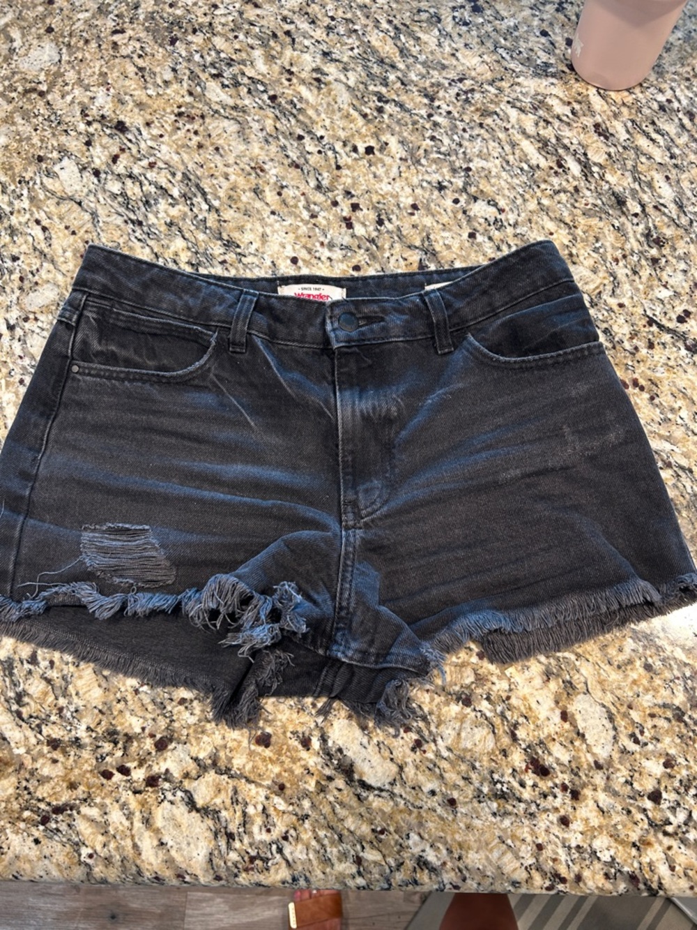 Wrangler Black Frayed Hem Denim Shorts